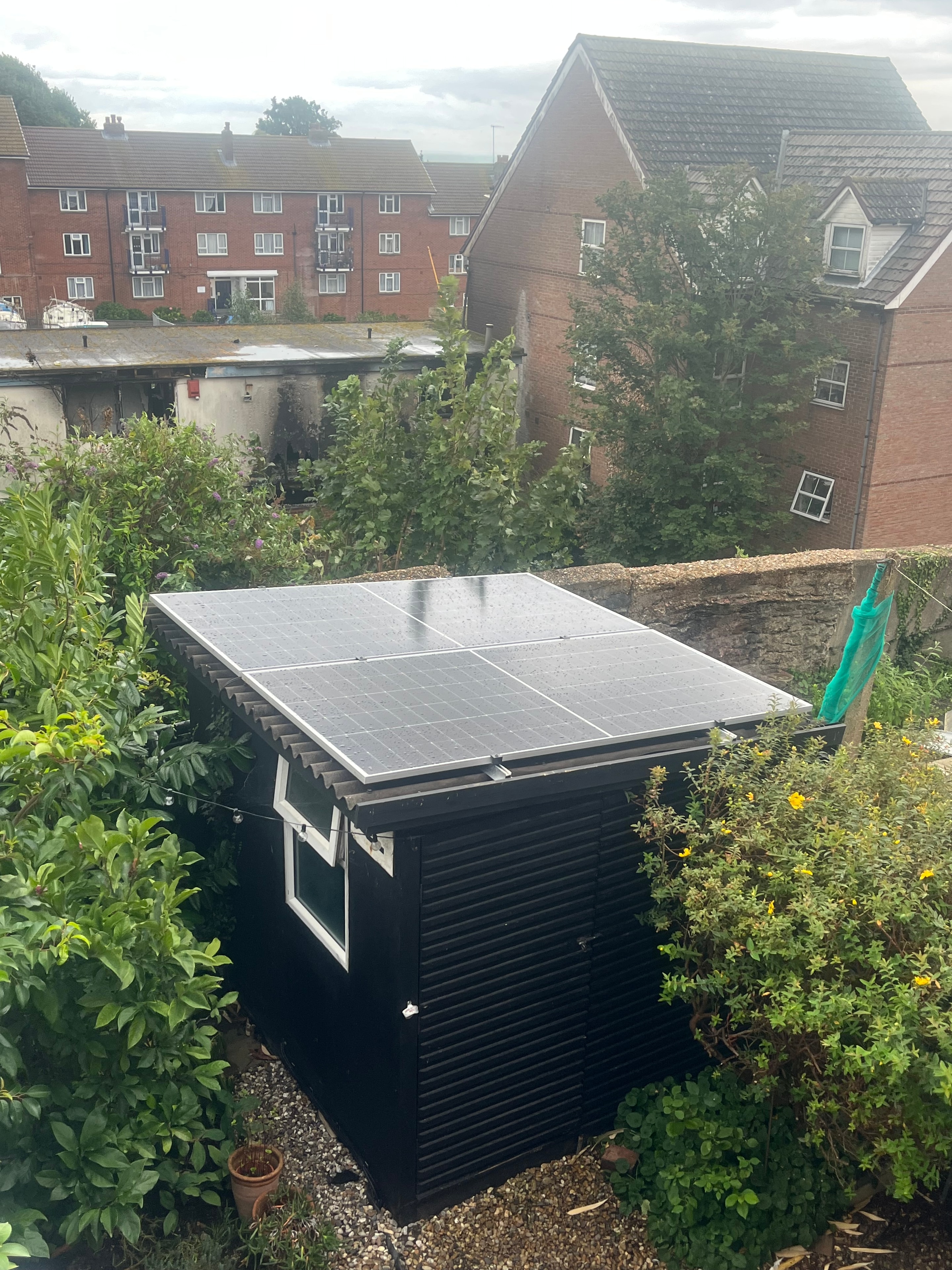 Solar panels on outbuilding roof