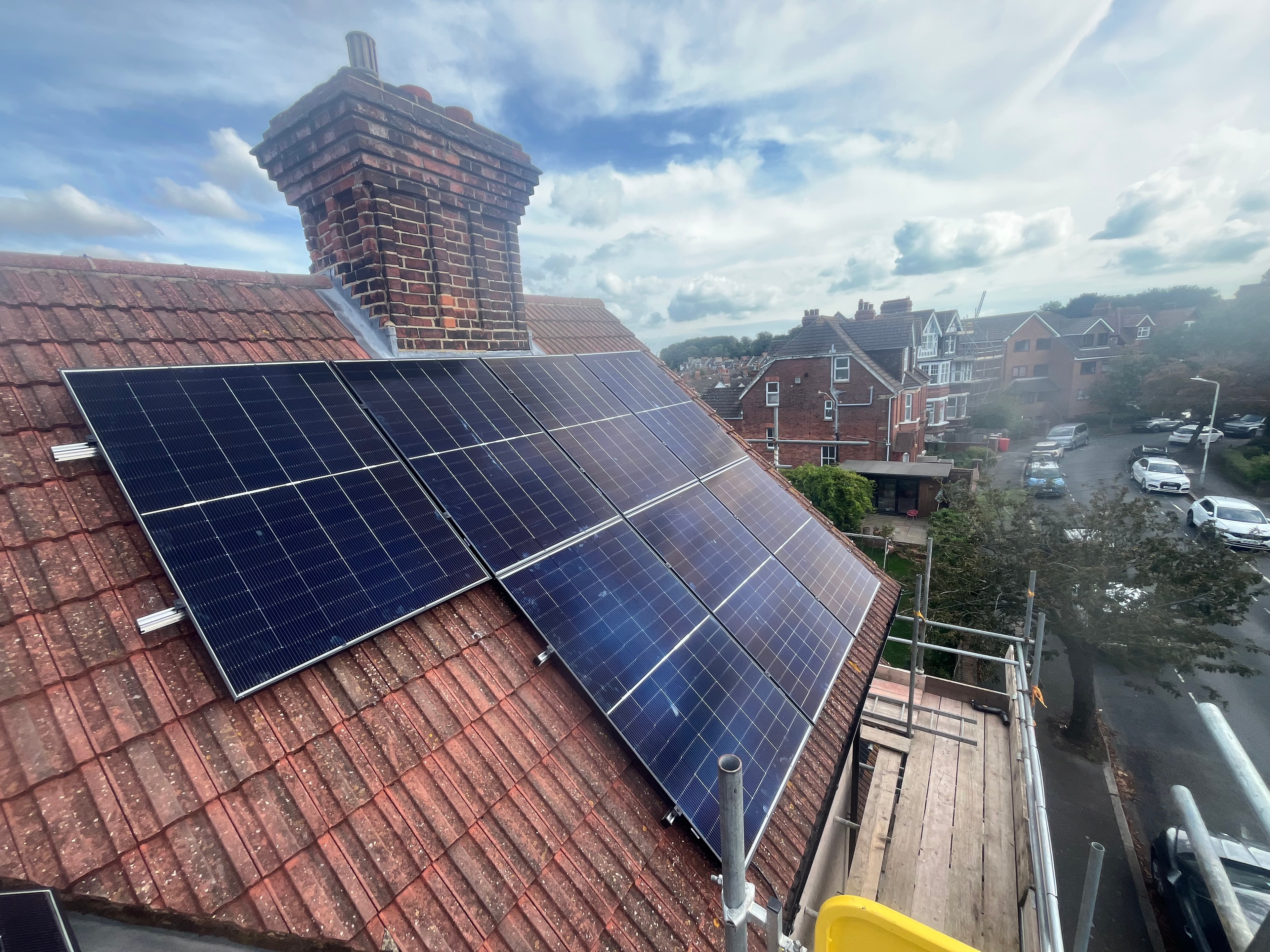 Solar panels on pitched tiled roof